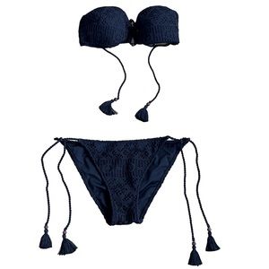 Victoria’s Secret Black Crotchet Tassel Bandeau & Bikini Swimsuit